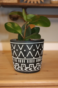 Black Aztec Design Plant Pot